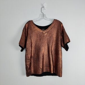 Nicole Miller Copper Metallic Knit Top